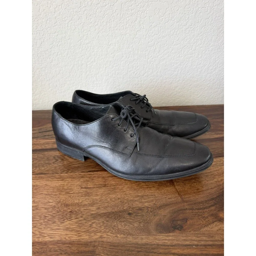 Men's 9 M COLE HAAN AIR Black Leather Plain Toe Derby Blucher Dress Shoes